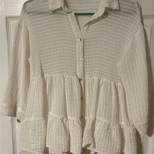 Doe & Rae by Anthropologie Cream Textured Button-Up Blouse